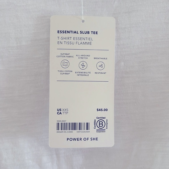 Athleta Essential Slub Tee. White. XXS. 100% Supima Cotton. NWT. - Picture 4 of 6